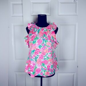 Lilly Pulitzer Floral Ruffle Blouse - Pink and Green